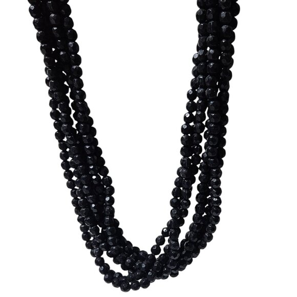 Elegant Retro Black Beaded Chunky Multi Strand Necklace Fashion Jewelry Women - Picture 1 of 5